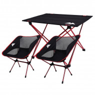 MasterTool - Camping Foldable Picnic Fishing Table & Chairs Set, Red (Chairs*2+Table*1) Combo set