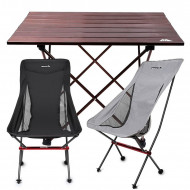 MasterTool - Aluminium Camping Foldable Hard Top Table & Chairs Set（Black Chair*1+Gray Chair*1+Table*1)