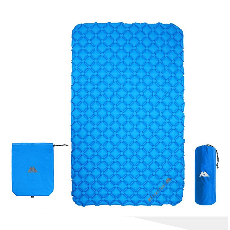 MasterTool - Double Large Size Sleeping Inflatable Mattress- Blue, with Inflatable Bag, size of 195x128x5cm