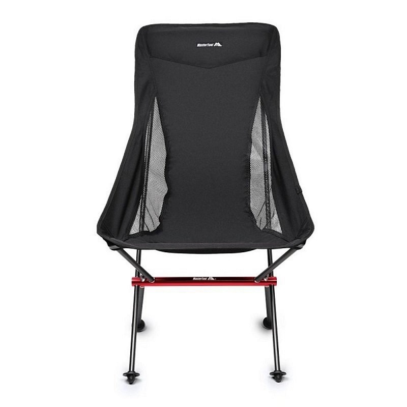 MasterTool - Lightweight Folding High Back Camping Outdoor Chair with Headrest, black