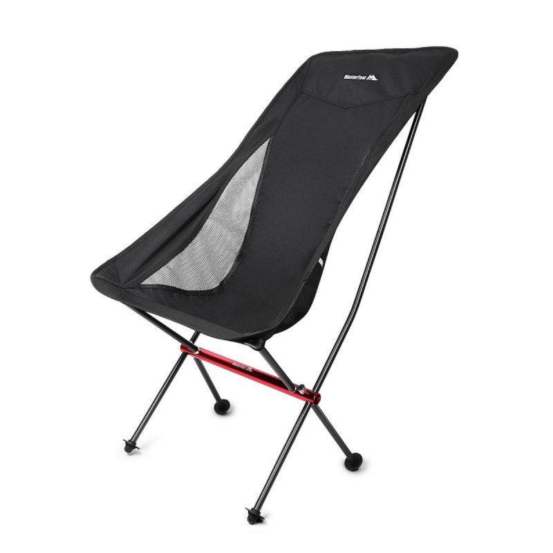 MasterTool - Lightweight Folding High Back Camping Outdoor Chair with Headrest, black