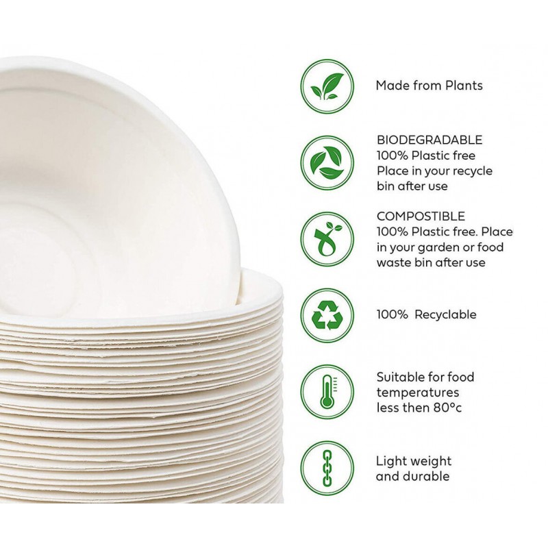 MasterTool - 【Degradable and Microwavable Use】Eco-Friendly Biodegradable Sugarcane Paper Bowls (700ml) - 19cm