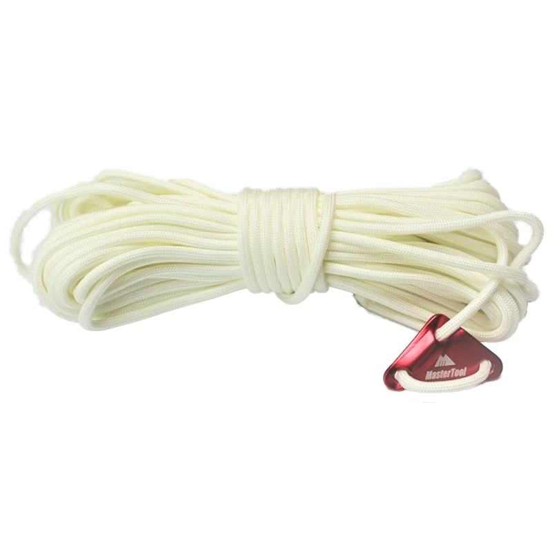 MasterTool - Paracord, Nylon, 550lbs - Length of 15 meters（290-5C50-15_White）+Rope Tensioners, Red（4pcs/pack)