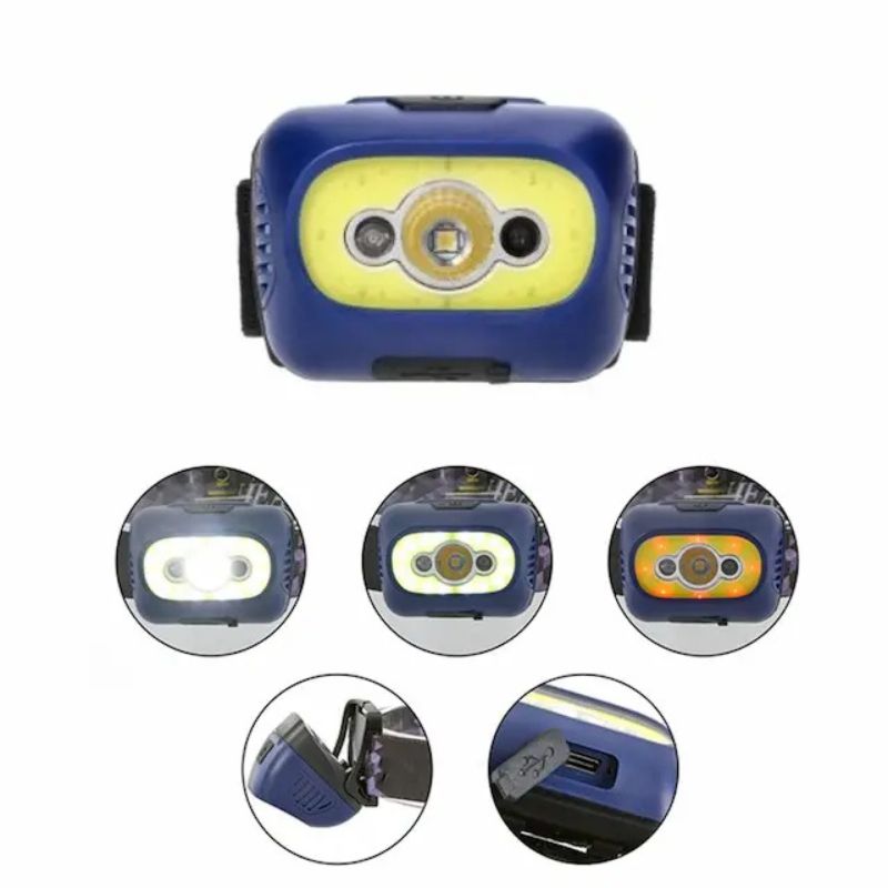 MasterTool - Rechargeable High Performance Headlamp, 350 Lumen, Head Light, Outdoor, Running, Cycling - Blue