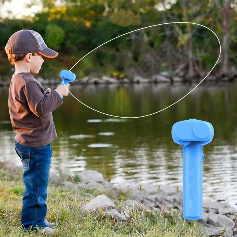 Glow-in-the-dark rope launcher propeller. Handheld novelty lasso shooter. Cool glow-in-the-dark rope