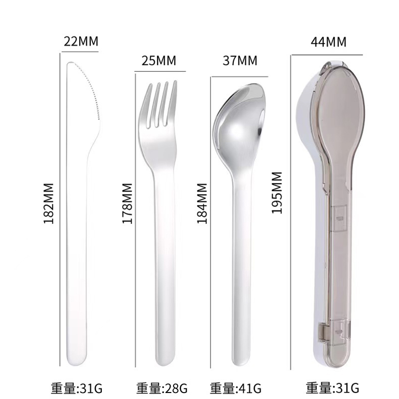 3-piece stainless steel tableware set with Stainless steel telescopic Foldable straw-grey