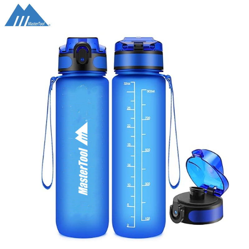 Large 32 Ounce BPA-free, Blue Plastic Drinking Bottles With Strap,No Straw, Leakproof Lightweight