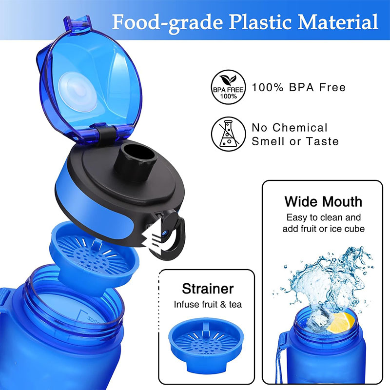Large 32 Ounce BPA-free, Black Plastic Drinking Bottles With Strap,No Straw, Leakproof Lightweight