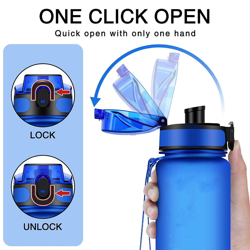 Large 32 Ounce BPA-free, Black Plastic Drinking Bottles With Strap,No Straw, Leakproof Lightweight