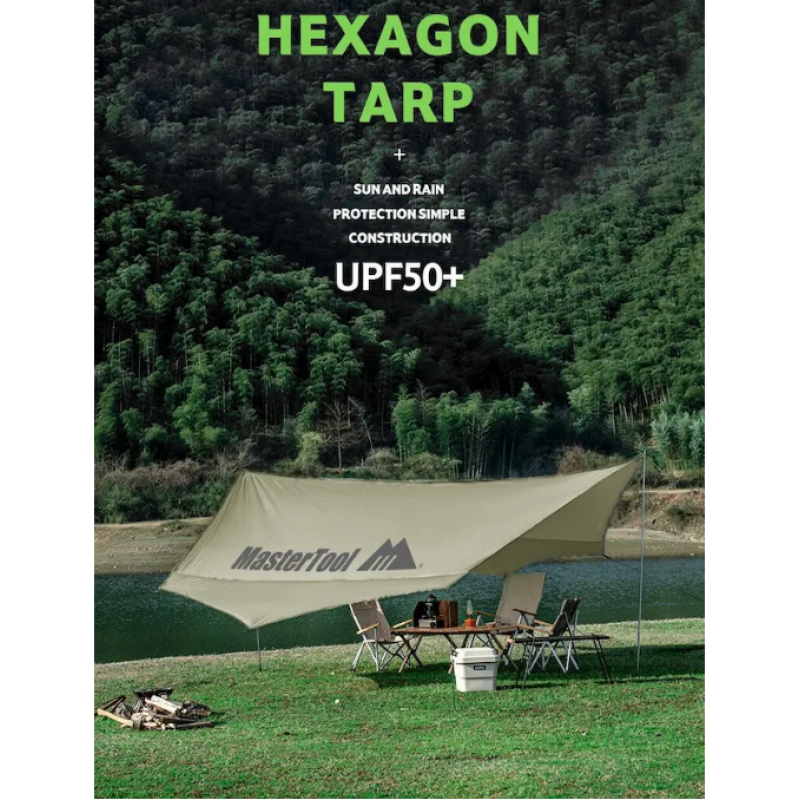 MasterTool - 4 x 3.5m Hexagonal canopy light green, with shading and waterproof functions.Portable canopy, Tarp
