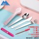 3-piece stainless steel tableware set with Stainless steel telescopic Foldable straw-pink