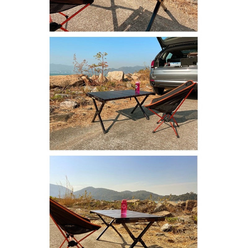 Egg roll table & Lightweight Folding High Back Camping Outdoor Chairs Set（Black Chair*2+Table*1)
