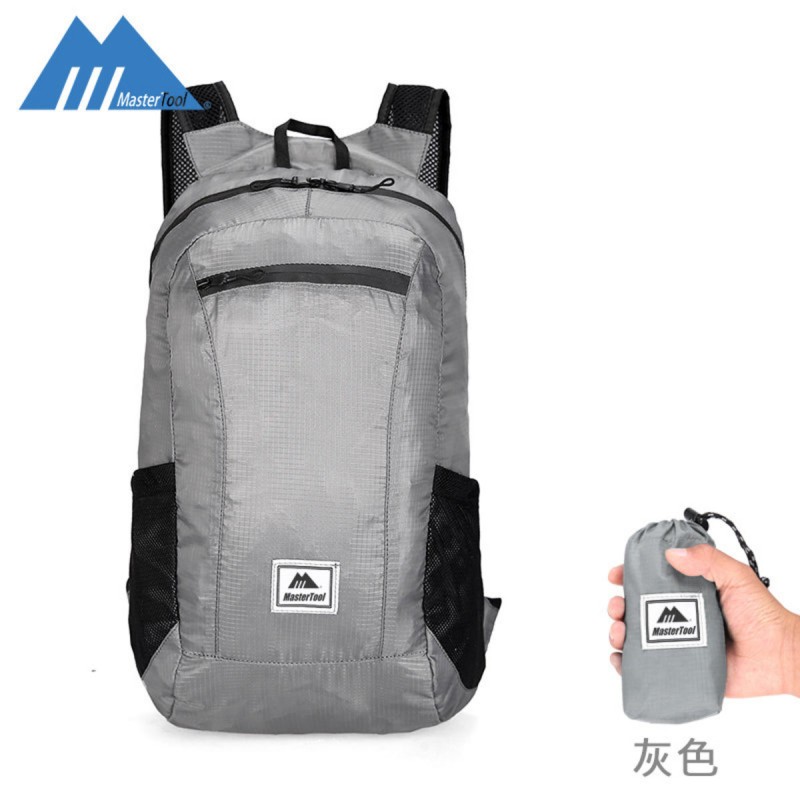 MasterTool - Outdoor travel set(Outdoor folding backpack, gray-20L*1+326ml Sports Foldable Bottle)