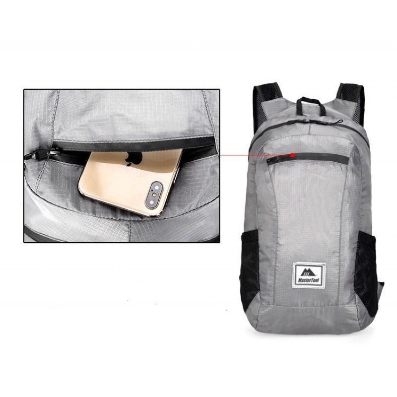 MasterTool - Outdoor travel set(Outdoor folding backpack, gray-20L*1+326ml Sports Foldable Bottle)