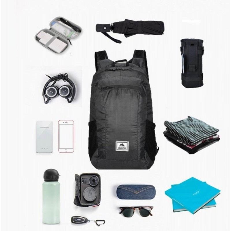 MasterTool - Outdoor travel set(Outdoor folding backpack, gray-20L*1+326ml Sports Foldable Bottle)