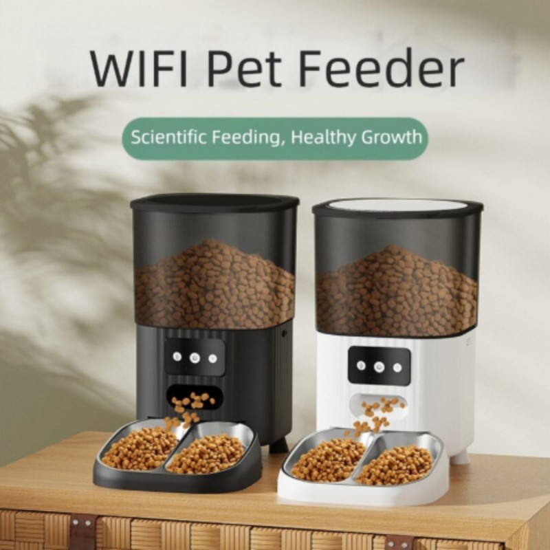 MasterCub 4.5L Automatic pet food dispenser with two bowls, 4.5 liter capacity, suitable for dogs and cat