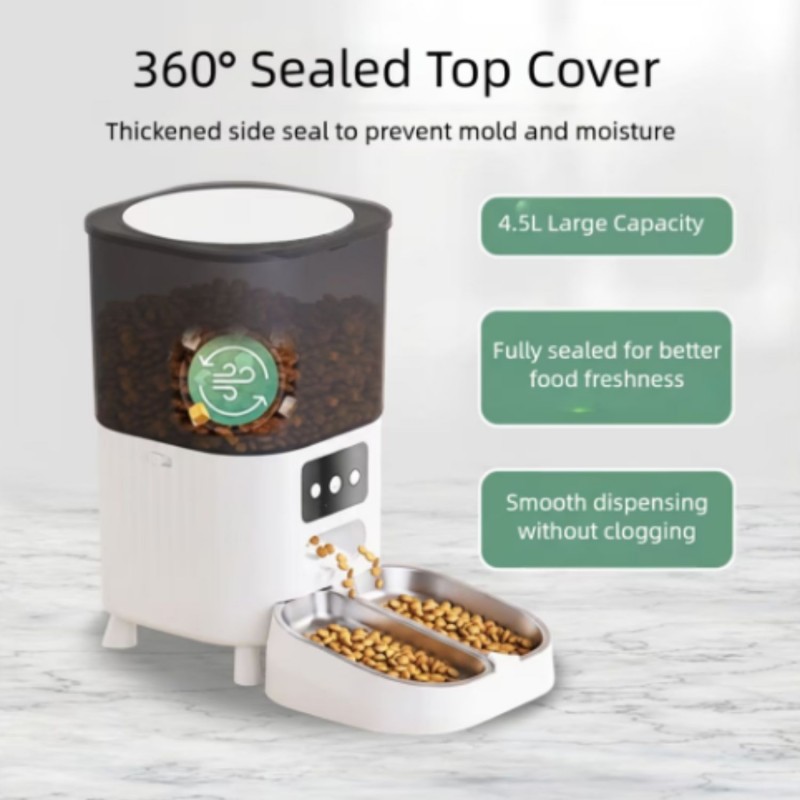 MasterCub 4.5L Automatic pet food dispenser with two bowls, 4.5 liter capacity, suitable for dogs and cat
