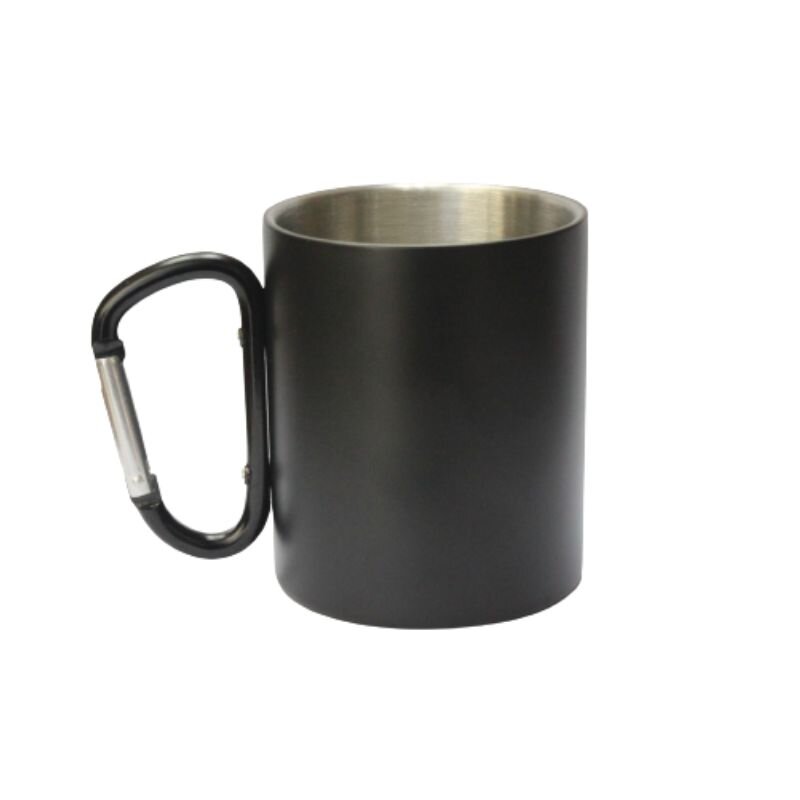 MasterTool - Double Stainless steel wall cup, Coffee cup, Black Coffee cup with black carabiner