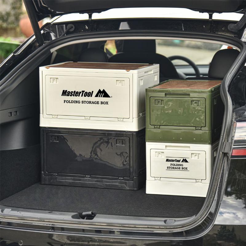 MasterTool - Outdoor Camping Folding Open Side Storage Box 30L,Khaki, Household Folding Storage Box