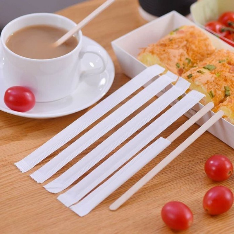Savingoasis 100pcs 100% Eco-Friendly Wooden Disposble Coffee Stirrers (Individually Wrapped)