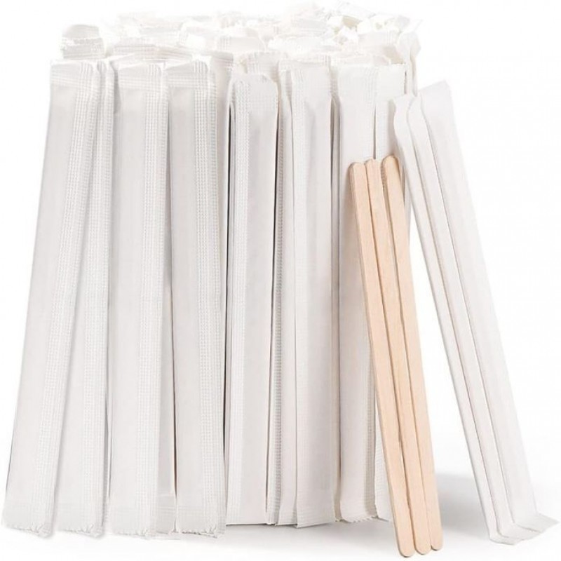 Savingoasis 100pcs 100% Eco-Friendly Wooden Disposble Coffee Stirrers (Individually Wrapped)