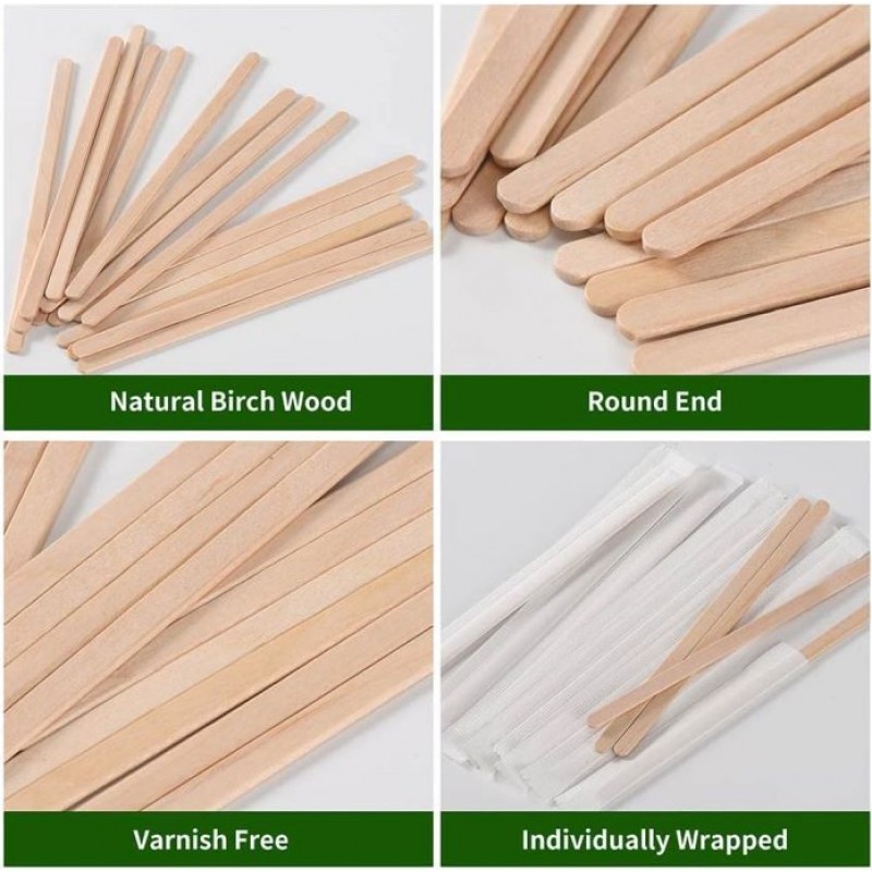 Savingoasis 100pcs 100% Eco-Friendly Wooden Disposble Coffee Stirrers (Individually Wrapped)