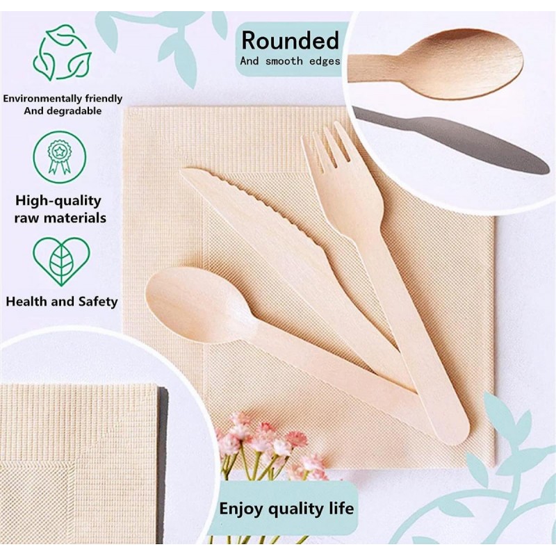 MasterTool - SavingOasis 50 pcs 100%Composable Eco-Friendly Wooden Disposble Cultery (Spoon x 25 + Fork x 25)