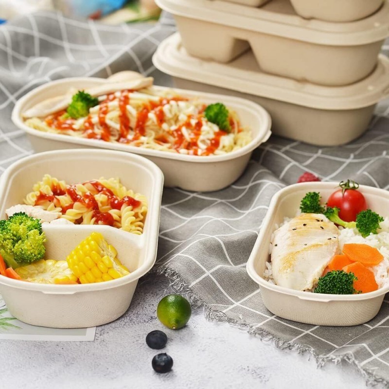 【Degradable and Microwavable Use | 50 pieces】Savingoasis Environmental bamboo paper lunch box