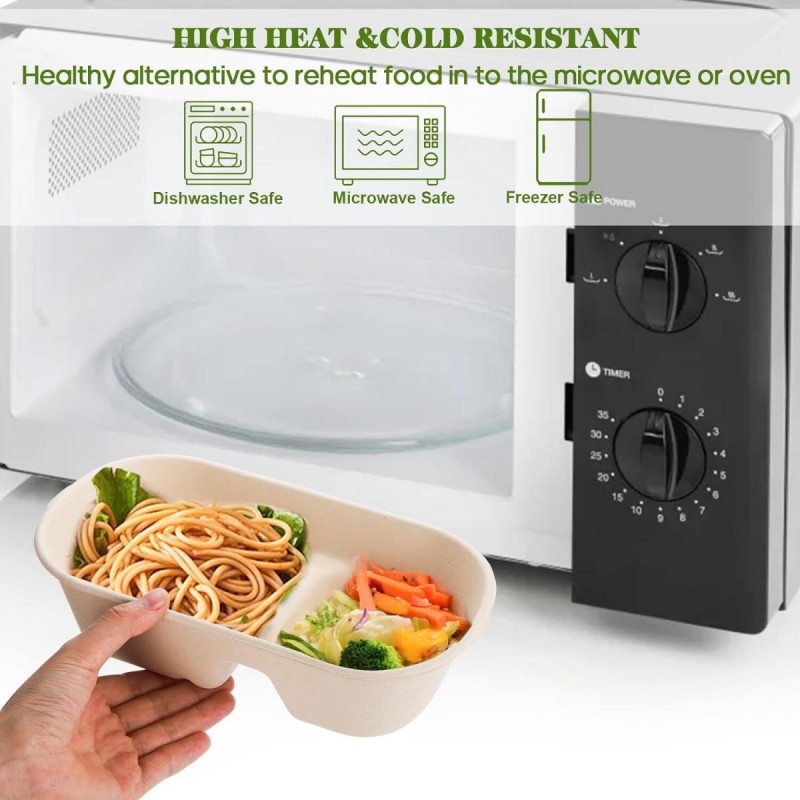 【2 compartments | Microwaveable | 50 pieces】Savingoasis Environmental bamboo pulp paper lunch box
