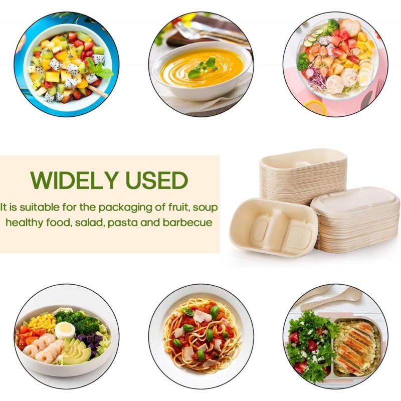 【2 compartments | Microwaveable | 50 pieces】Savingoasis Environmental bamboo pulp paper lunch box
