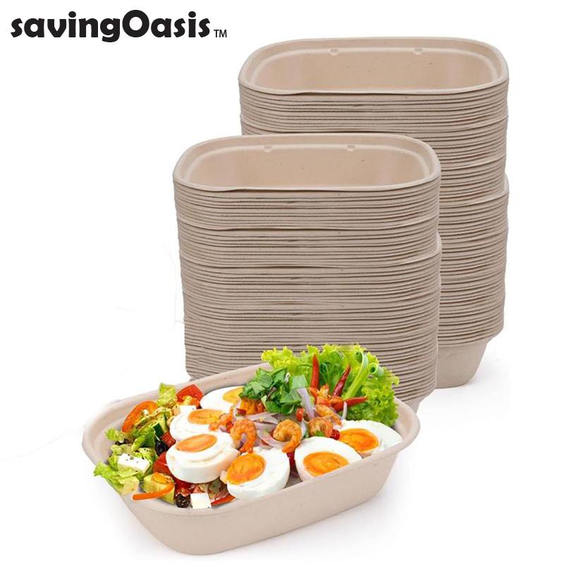 【Degradable and Microwavable Use | 50 pieces】Savingoasis Environmental bamboo paper lunch box