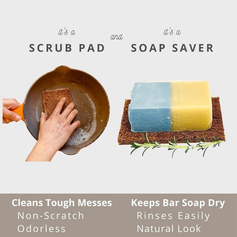 Savingoasis 5 PCS Coconut Scrubbing Pads, Dish Scrubber Scrubbing Pads for Dishes, Coir Scrubber