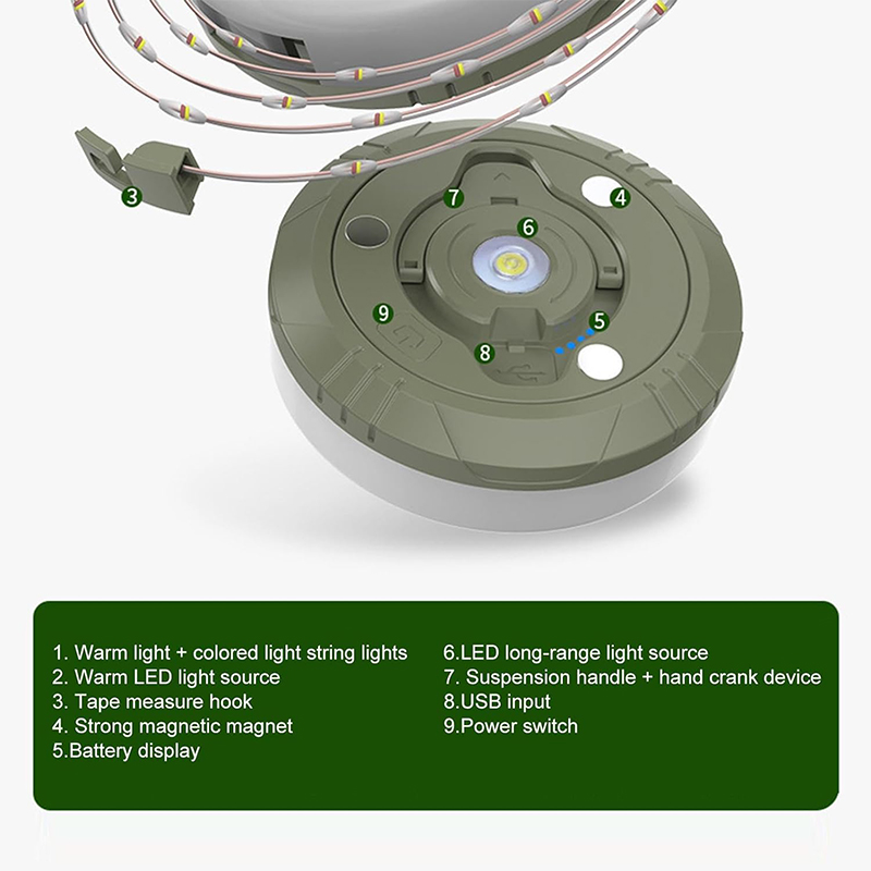 MasterTool - Rechargeable tent light with 9 meters string light, Portable Camping Light