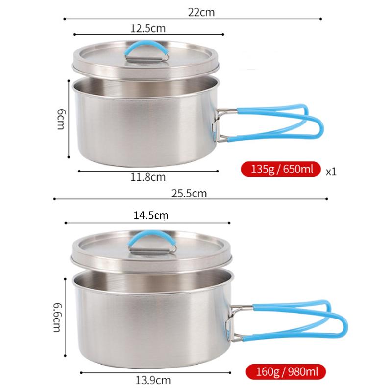 MasterTool - 304 Stainless Steel Cooking Pot, Outdoor Camping 1-2 Persons Stainless Steel Cooking Pot Set