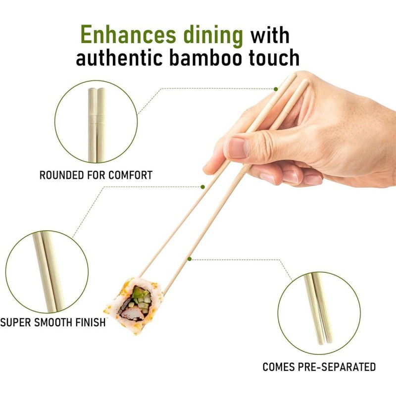 Savingoasis 100 pairs Disposable Bamboo Chopsticks Individual Packaged, Bamboo Chopsticks for Noodles, Sushi