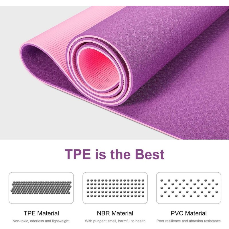 MasterTool - Yoga Mat-Purple Thick Nylon Strap for Men & Women - Non Slip Exercise Mat for Yoga, Pilates, Stretch