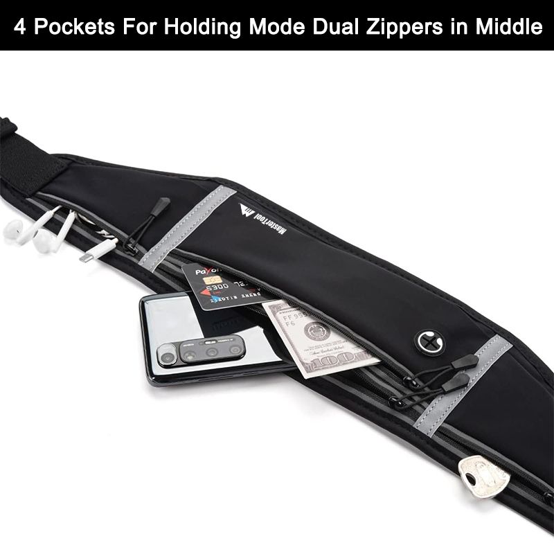 Sport Runner Waist Bum Bag- Black, Running Jogging Belt, Waterproof Phone Holder, Fanny Pack