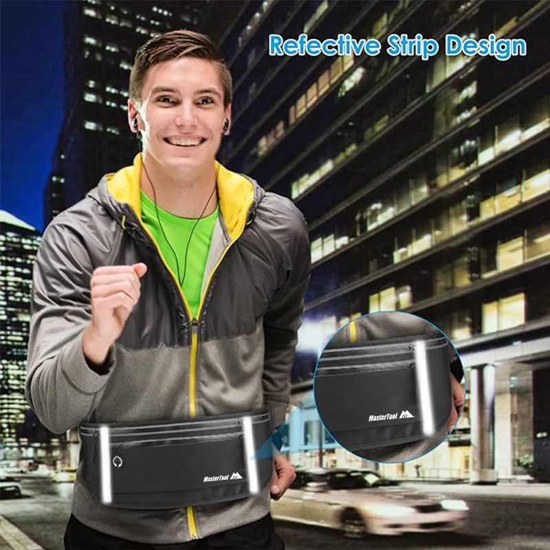 Sport Runner Waist Bum Bag- Black, Running Jogging Belt, Waterproof Phone Holder, Fanny Pack