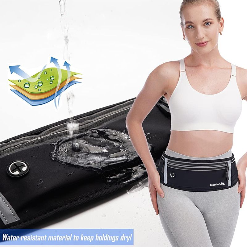 Sport Runner Waist Bum Bag- Black, Running Jogging Belt, Waterproof Phone Holder, Fanny Pack