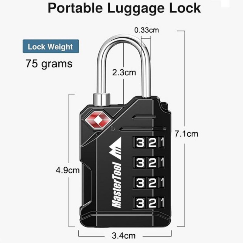 MasterTool 2pcs TSA Customs Certified Luggage Combination Lock Suitcase lock Locker lock - Silver and Black