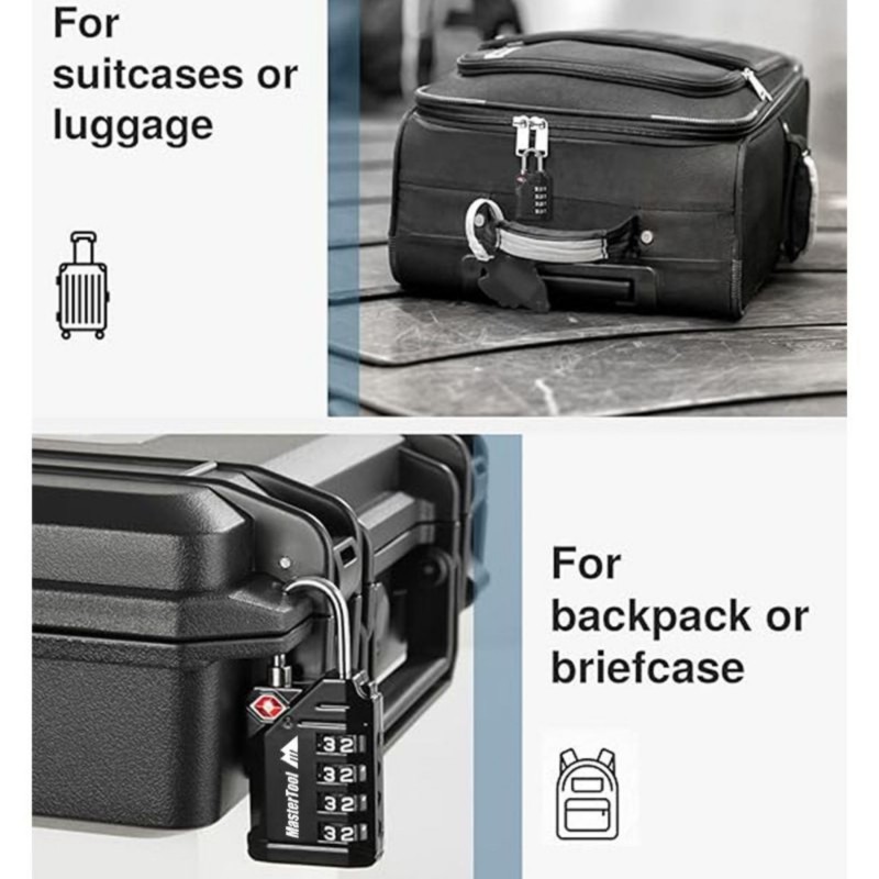 MasterTool 2pcs TSA Customs Certified Luggage Combination Lock Suitcase lock Locker lock - Silver and Black