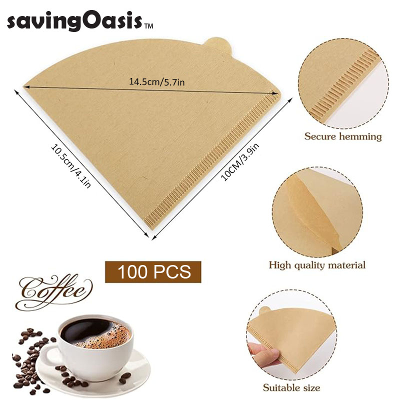 V-shaped natural Brown unbleached cone coffee filter paper (Brew 1-2Cups /100sheets)