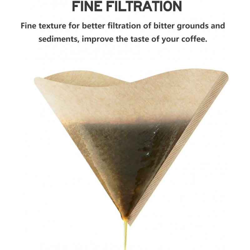 V-shaped natural Brown unbleached cone coffee filter paper (Brew 1-2Cups /100sheets)