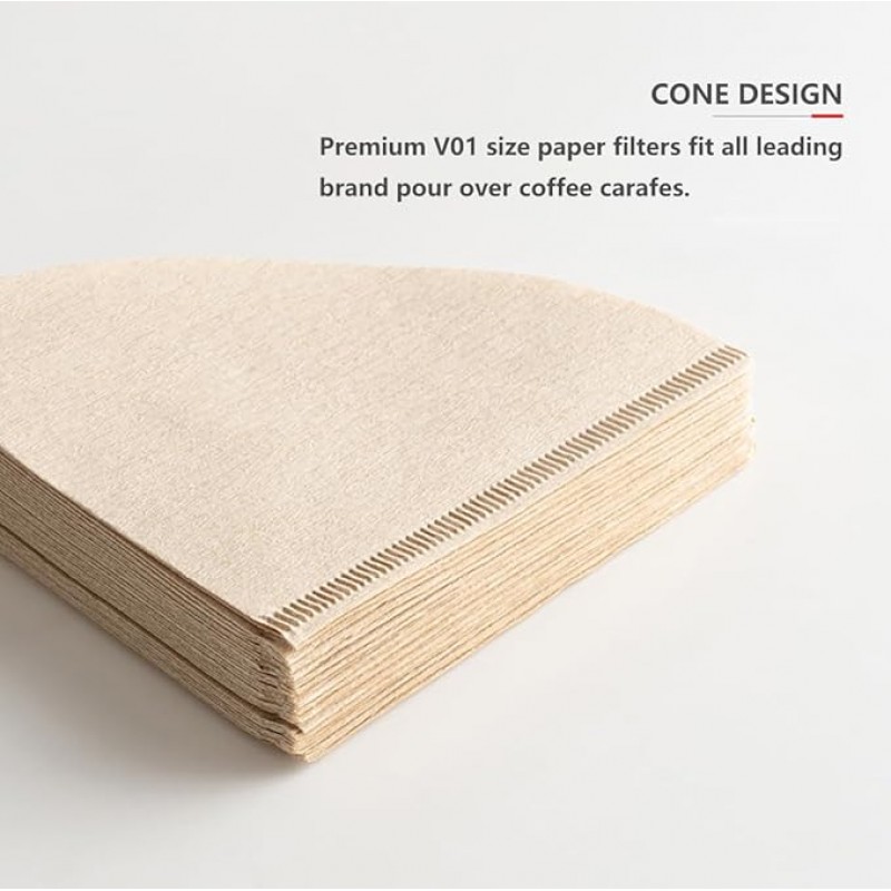V-shaped natural Brown unbleached cone coffee filter paper (Brew 1-2Cups /100sheets)