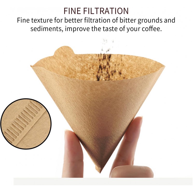 V-shaped natural Brown unbleached cone coffee filter paper (Brew 1-2Cups /100sheets)