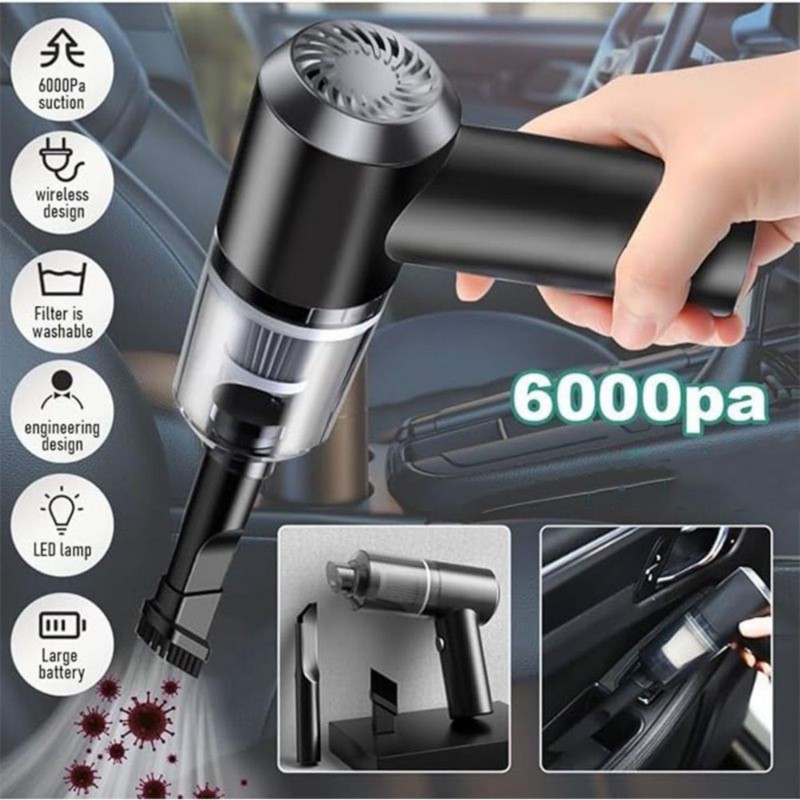 3 in 1 Portable Car Vacuum Cleaner with Blower | USB Rechargeable Handheld Car Vacuum Cleaner