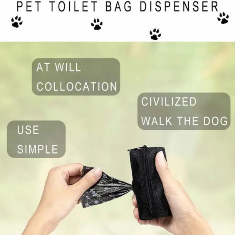 Dog/Cat Waste Bag Dispenser, Pet Poop Bags Holder, Waste Bags Dispensers- Soft Fabric Zipper